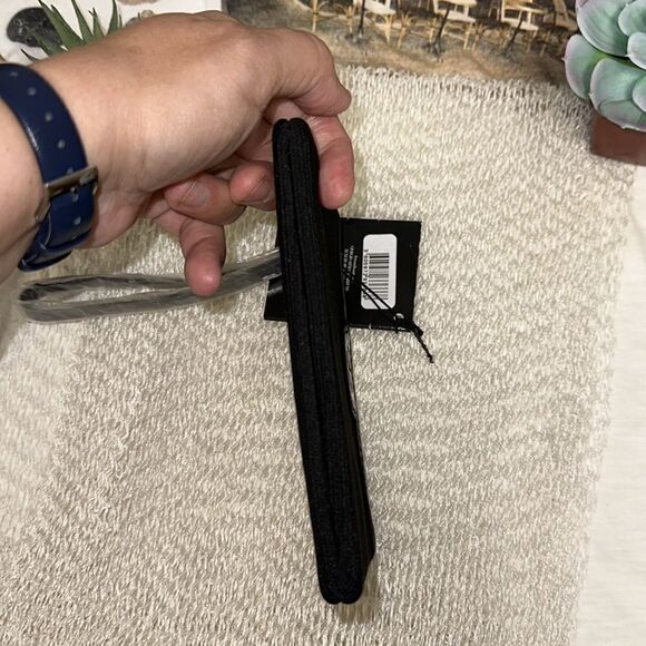 Giorgio Armani Beauty Small Black Leather Trim Soft Cord Knit Ribbed Wristlet - Picture 7 of 9